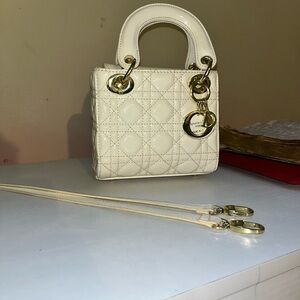 Mini Lady Dior Bag Latte Patent Cannage Calfskin